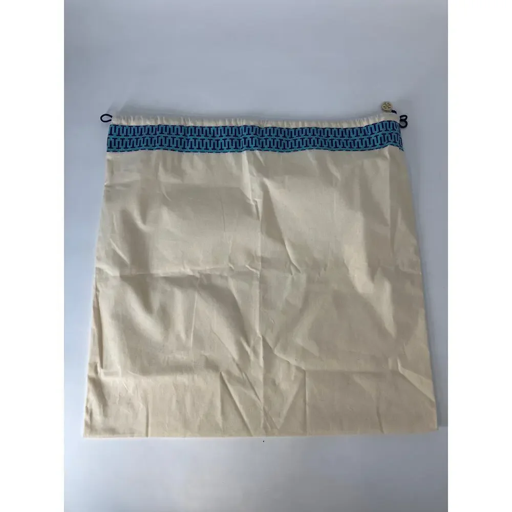 TORY BURCH CREAM DRAW STRING DUST BAG WITH BLUE TRIM